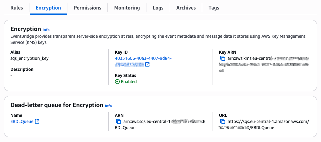 Image: DLQ for Event bus only available when customer managed KMS is in use.