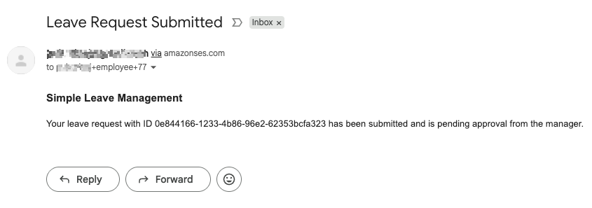 Image: Leave submitted notification for employee